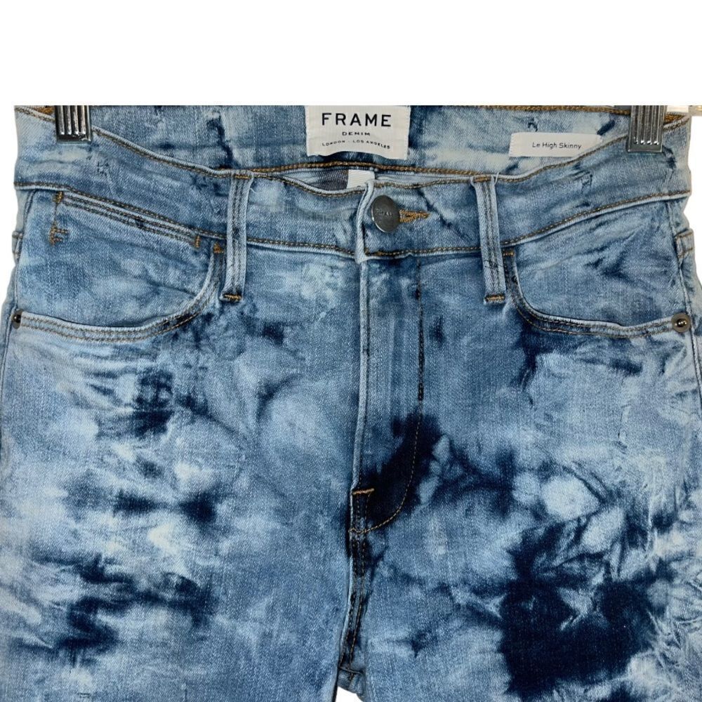 FRAME Le High Skinny Size 27 GAZE Tie Dye Blue Jeans Crop Stretch raw hem - Picture 5 of 6